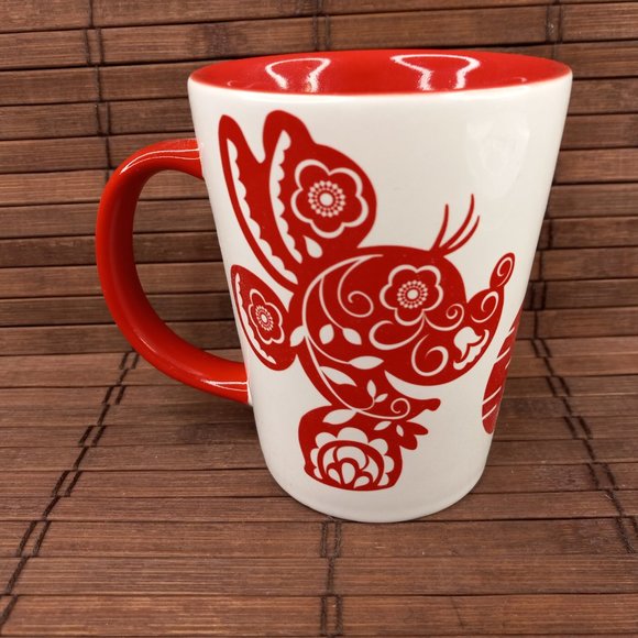 Disney D23 Red Floral Paper Cut Silhouette Mickey Minnie Mouse Coffee Mug Cup - Picture 4 of 11